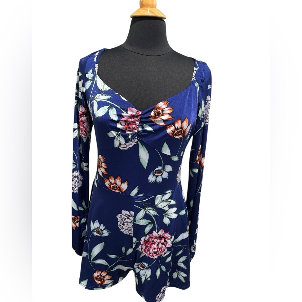 Guess Women’s Blue Floral Romper One Piece- size Large